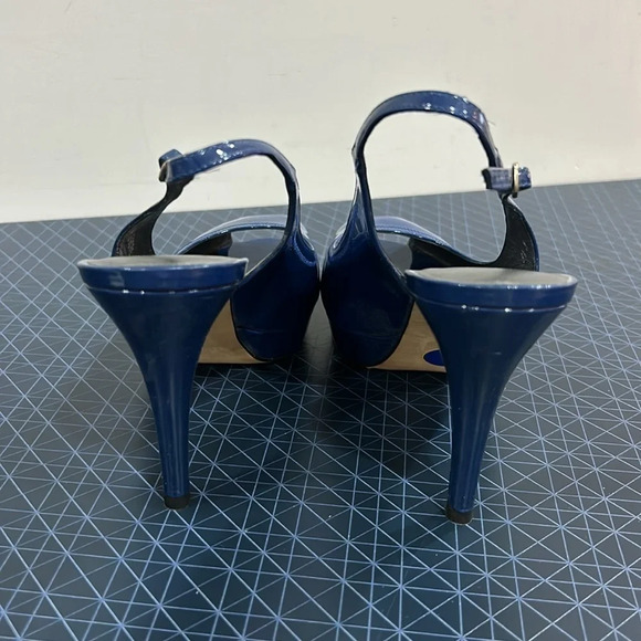 Stuart Weitzman Peep Toe asking Back Leather Pump  Blue - Picture 5 of 9